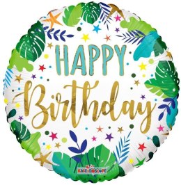 EKO Balon Foliowy okrągły Jungle, Happy Birthday, 46 cm Kaleidoscope