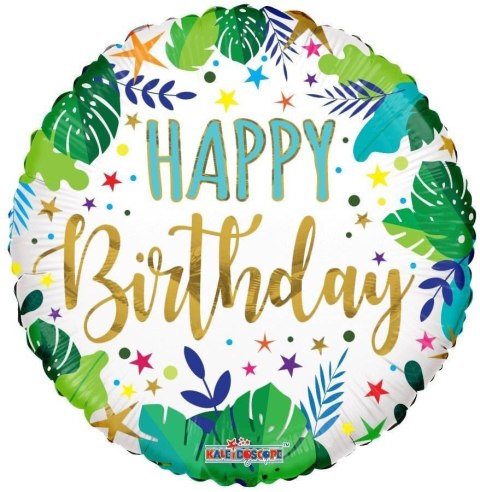 EKO Balon Foliowy okrągły Jungle, Happy Birthday, 46 cm Kaleidoscope