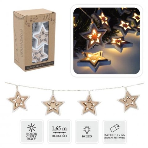 Łańcuch świetlny led na baterie 10L DREWNIANE GWIAZDKI Łańcuch świetlny led na baterie 10L DREWNIANE GWIAZDKI