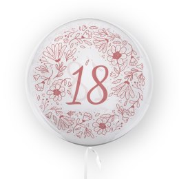 Balon przezroczysty z nadrukiem Kwiaty, 18 urodziny 45cm Tuban