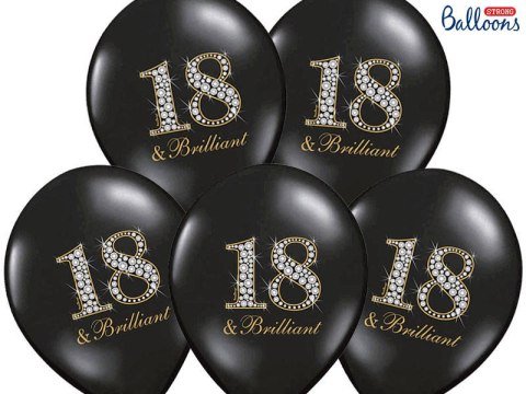 Balony Strong, urodzinowe 18 & Brilliant, Czarne 30cm, 50 szt. Partydeco Balony Strong, urodzinowe 18 & Brilliant, Czarne 30cm, 50 szt. Partydeco
