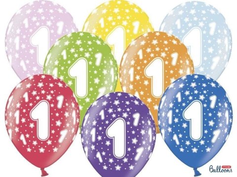 Balony lateksowe z nadrukiem '1' na roczek, Metaliczne Mix, 6 szt. Partydeco Balony lateksowe z nadrukiem '1' na roczek, Metaliczne Mix, 6 szt. Partydeco