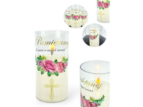 Świeczka led w obudowie z płomieniem - 15cm "Pamiętamy Na zawsze w naszych sercach"41511 Świeczka led w obudowie z płomieniem - 15cm "Pamiętamy Na zawsze w naszych sercach"41511
