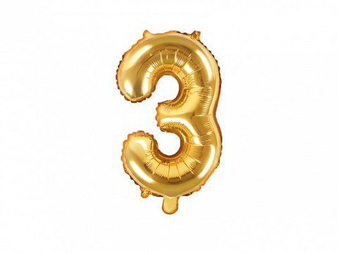 Balon foliowy 35cm cyfra ''3'' złoto | FB10M-3-019 Balon foliowy 35cm cyfra ''3'' złoto | FB10M-3-019