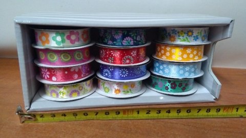 Wstążka satynowa 12szt. 16mmx3m KWIATY | H027 Wstążka satynowa 12szt. 16mmx3m KWIATY | H027