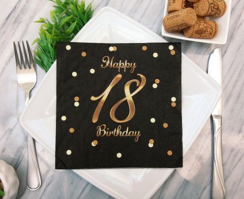 Serwetki B&C Happy 18 Birthday czarne nadruk złoty 33 x 33 cm 20 szt. PG-S18C Serwetki B&C Happy 18 Birthday czarne nadruk złoty 33 x 33 cm 20 szt. PG-S18C