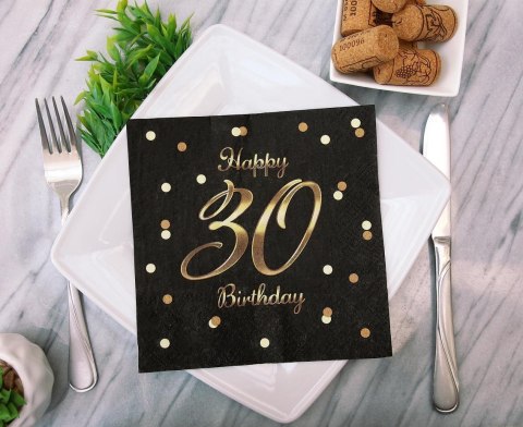 Serwetki B&C Happy 30 Birthday czarne nadruk złoty 33 x 33 cm 20 szt. PG-S30C Serwetki B&C Happy 30 Birthday czarne nadruk złoty 33 x 33 cm 20 szt. PG-S30C