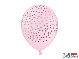 Balony Lateksowe, Pudrowy Róż w Złote Kropki, 30cm (1 op. / 6 szt.) Partydeco