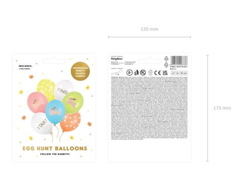 Balony lateksowe Egg hunt Poszukiwanie jajek, zająca 30cm, 7 sztuk Partydeco Balony lateksowe Egg hunt Poszukiwanie jajek, zająca 30cm, 7 sztuk Partydeco