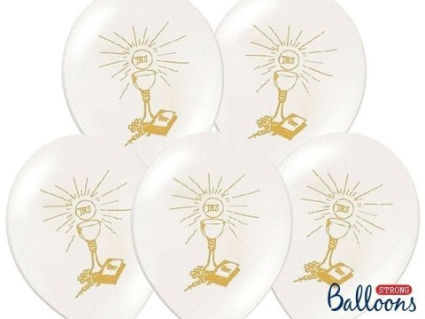 Balony lateksowe IHS I Komunia Święta, Białe Pastelowe, 27cm, 50szt Partydeco Balony lateksowe IHS I Komunia Święta, Białe Pastelowe, 27cm, 50szt Partydeco