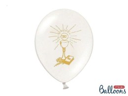 Balony lateksowe IHS I Komunia Święta, Białe Pastelowe, 27cm, 50szt Partydeco