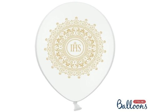 Balony lateksowe IHS na Komunię Świętą, 30cm, Białe Metaliczne (1 op. / 6 szt.) Partydeco Balony lateksowe IHS na Komunię Świętą, 30cm, Białe Metaliczne (1 op. / 6 szt.) Partydeco