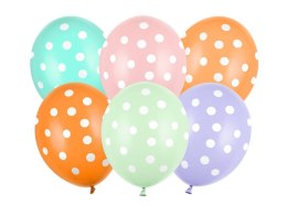 Balony lateksowe Kolorowe Kropki 30cm, 6 sztuk Partydeco