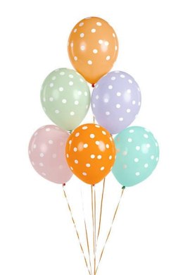 Balony lateksowe Kolorowe Kropki 30cm, 6 sztuk Partydeco