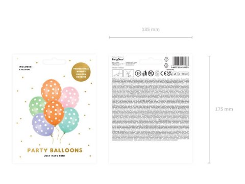Balony lateksowe Kolorowe Kropki 30cm, 6 sztuk Partydeco Balony lateksowe Kolorowe Kropki 30cm, 6 sztuk Partydeco