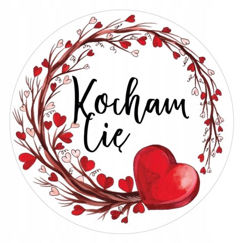 Naklejki walentynkowe SERCA KOCHAM CIĘ fi55 12szt Naklejki walentynkowe SERCA KOCHAM CIĘ fi55 12szt