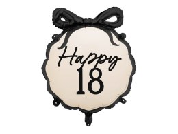 Balon foliowy Happy ''18'' z kokardką, osiemnastka, czarno- beżowy, 47,5x45 cm Partydeco