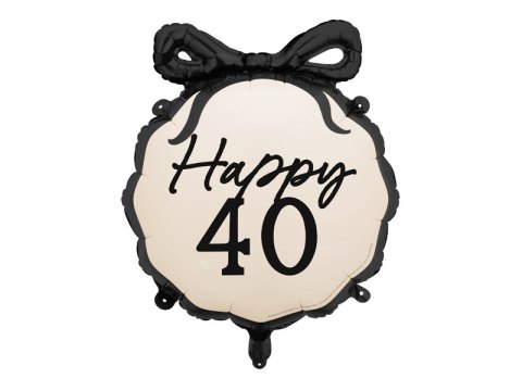 Balon foliowy Happy 40 urodzinowy z kokardką, czterdziestka, 47cm Partydeco Balon foliowy Happy 40 urodzinowy z kokardką, czterdziestka, 47cm Partydeco
