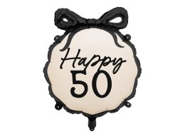 Balon foliowy Happy ''50'' z kokardką, pięćdziesiątka, czarno- beżowy, 47,5x45 cm Partydeco