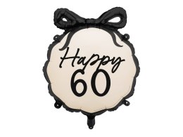 Balon foliowy Happy ''60'' z kokardką, sześćdziesiątka, czarno- beżowy, 47,5x45 cm Partydeco