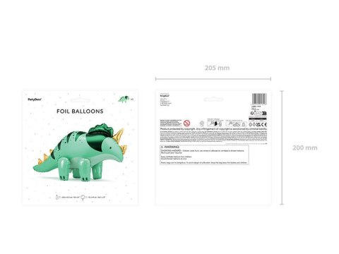 Balon foliowy Triceratops, 101x60.5cm, zielony Partydeco Balon foliowy Triceratops, 101x60.5cm, zielony Partydeco
