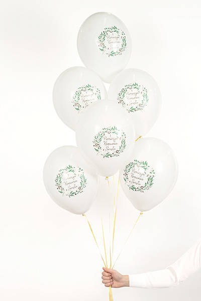 Balony "Pierwsza Komunia Święta", gałązki, 30cm 6szt. Partydeco Balony "Pierwsza Komunia Święta", gałązki, 30cm 6szt. Partydeco