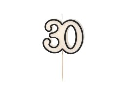 Świeczka urodzinowa '30', trzydziestka, czarno-biała, 5.5 cm Partydeco