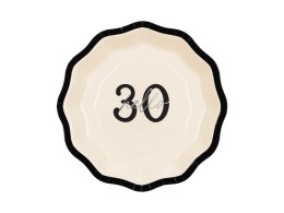 Talerzyki papierowe ''Hello 30'' trzydziestka, 18 cm, 6szt Partydeco