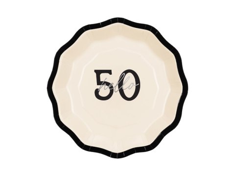 Talerzyki papierowe ''Hello 50'' pięćdziesiątka, 18 cm, 6szt Partydeco Talerzyki papierowe ''Hello 50'' pięćdziesiątka, 18 cm, 6szt Partydeco