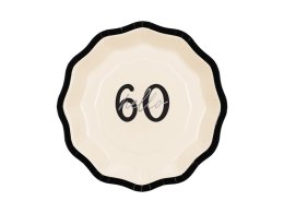 Talerzyki papierowe ''Hello 60'' sześćdziesiątka, 18 cm, 6szt Partydeco