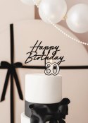 Topper akrylowy na tort „Happy Birthday" - czarny, 16,5 cm Partydeco