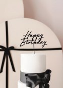 Topper akrylowy na tort „Happy Birthday" - czarny, 16,5 cm Partydeco