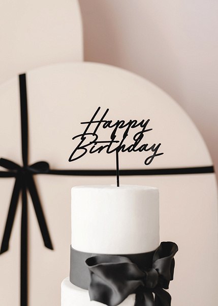 Topper akrylowy na tort „Happy Birthday" - czarny, 16,5 cm Partydeco Topper akrylowy na tort „Happy Birthday" - czarny, 16,5 cm Partydeco