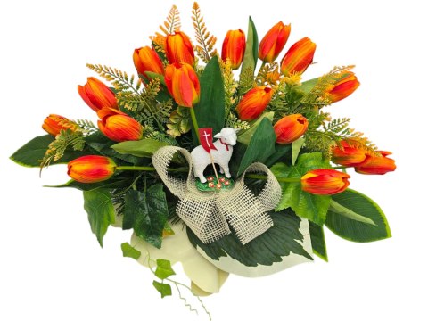 WIELKANOCNY STROIK NA POMNIK WIĄZANKA KWIATY TULIPANY BARANEK NA CMENTARZ WIELKANOCNY STROIK NA POMNIK WIĄZANKA KWIATY TULIPANY BARANEK NA CMENTARZ