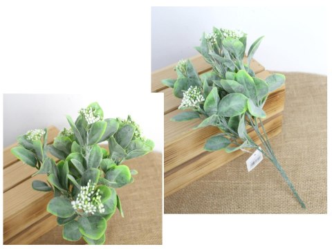 Gałązka 2szt liści z BIAŁYMI KULECZKAMI wys. 30 cm 5 łodyg MD-070A Gałązka 2szt liści z BIAŁYMI KULECZKAMI wys. 30 cm 5 łodyg MD-070A