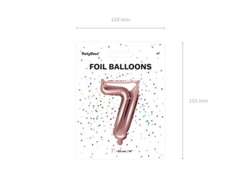 Balon foliowy Cyfra '7', 35cm, różowe złoto Partydeco Balon foliowy Cyfra '7', 35cm, różowe złoto Partydeco