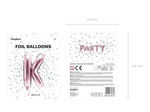 Balon foliowy Litera K, 35cm, Rose Gold różowe złoto Partydeco Balon foliowy Litera K, 35cm, Rose Gold różowe złoto Partydeco