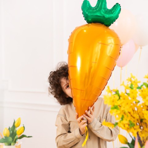Balon foliowy Marchewka pomarańczowo-zielony 42x91cm PartyPal Balon foliowy Marchewka pomarańczowo-zielony 42x91cm PartyPal