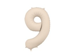 Balon foliowy Matowa Cyfra '9', 86cm, jasny beż Partydeco
