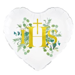 Balon foliowy Pierwsza Komunia Święta IHS, eukaliptus 45 cm PartyPal