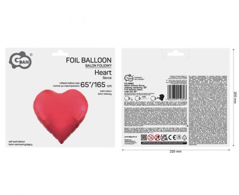 Balon foliowy Serce, matowy czerwony, 65"/165 cm Godan Balon foliowy Serce, matowy czerwony, 65"/165 cm Godan