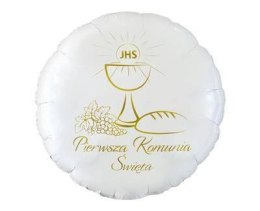 Balon foliowy okrągły Pierwsza Komunia Święta (kielich), 46 cm Godan