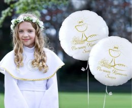 Balon foliowy okrągły Pierwsza Komunia Święta (kielich), 46 cm Godan