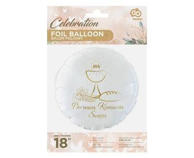 Balon foliowy okrągły Pierwsza Komunia Święta (kielich), 46 cm Godan Balon foliowy okrągły Pierwsza Komunia Święta (kielich), 46 cm Godan