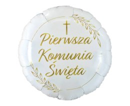 Balon foliowy okrągły Pierwsza Komunia Święta (kłosy), 46 cm Godan