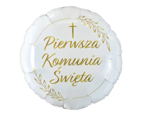 Balon foliowy okrągły Pierwsza Komunia Święta (kłosy), 46 cm Godan Balon foliowy okrągły Pierwsza Komunia Święta (kłosy), 46 cm Godan