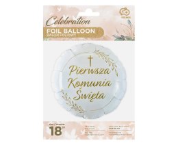 Balon foliowy okrągły Pierwsza Komunia Święta (kłosy), 46 cm Godan