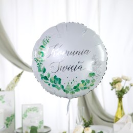 Balon foliowy okrągły Pierwsza Komunia Święta, srebrny, 46 cm PartyPal