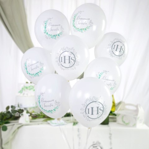 Balony Pierwsza Komunia Święta IHS, srebrne, 30cm, 6 szt. PartyPal Balony Pierwsza Komunia Święta IHS, srebrne, 30cm, 6 szt. PartyPal