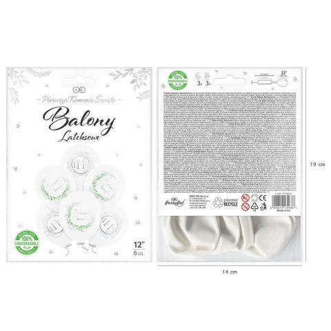 Balony Pierwsza Komunia Święta IHS, srebrne, 30cm, 6 szt. PartyPal Balony Pierwsza Komunia Święta IHS, srebrne, 30cm, 6 szt. PartyPal